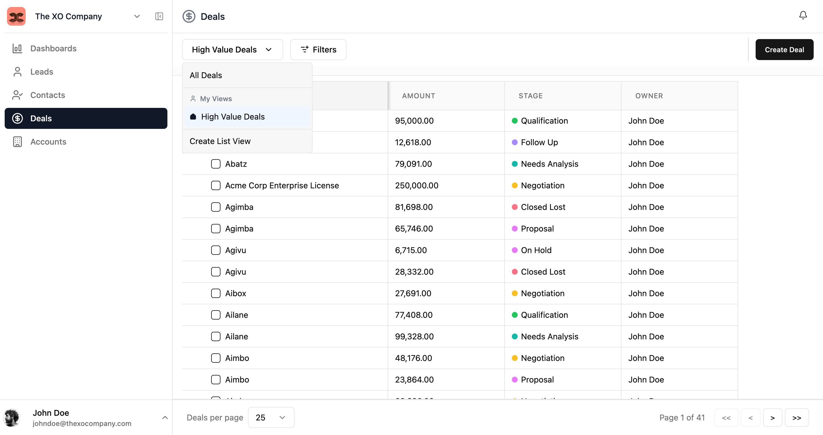 List dropdown menu