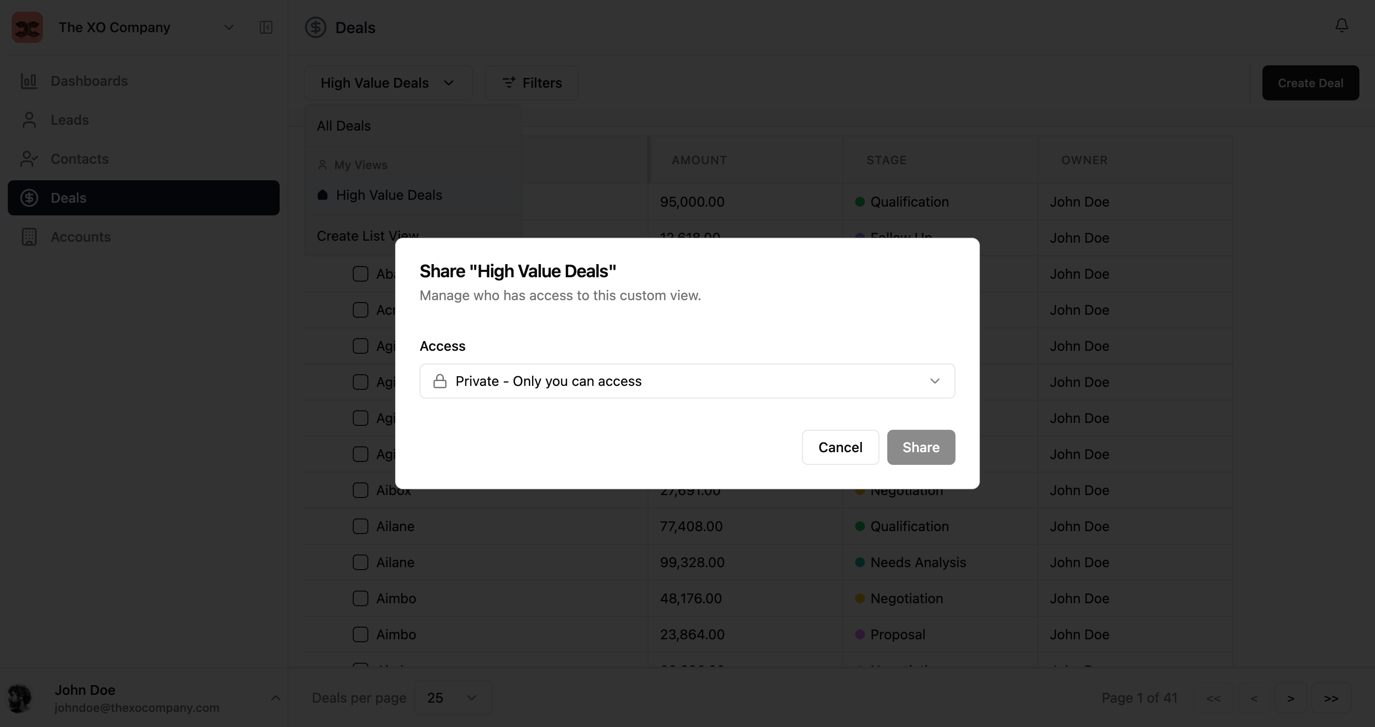 Share list dialog