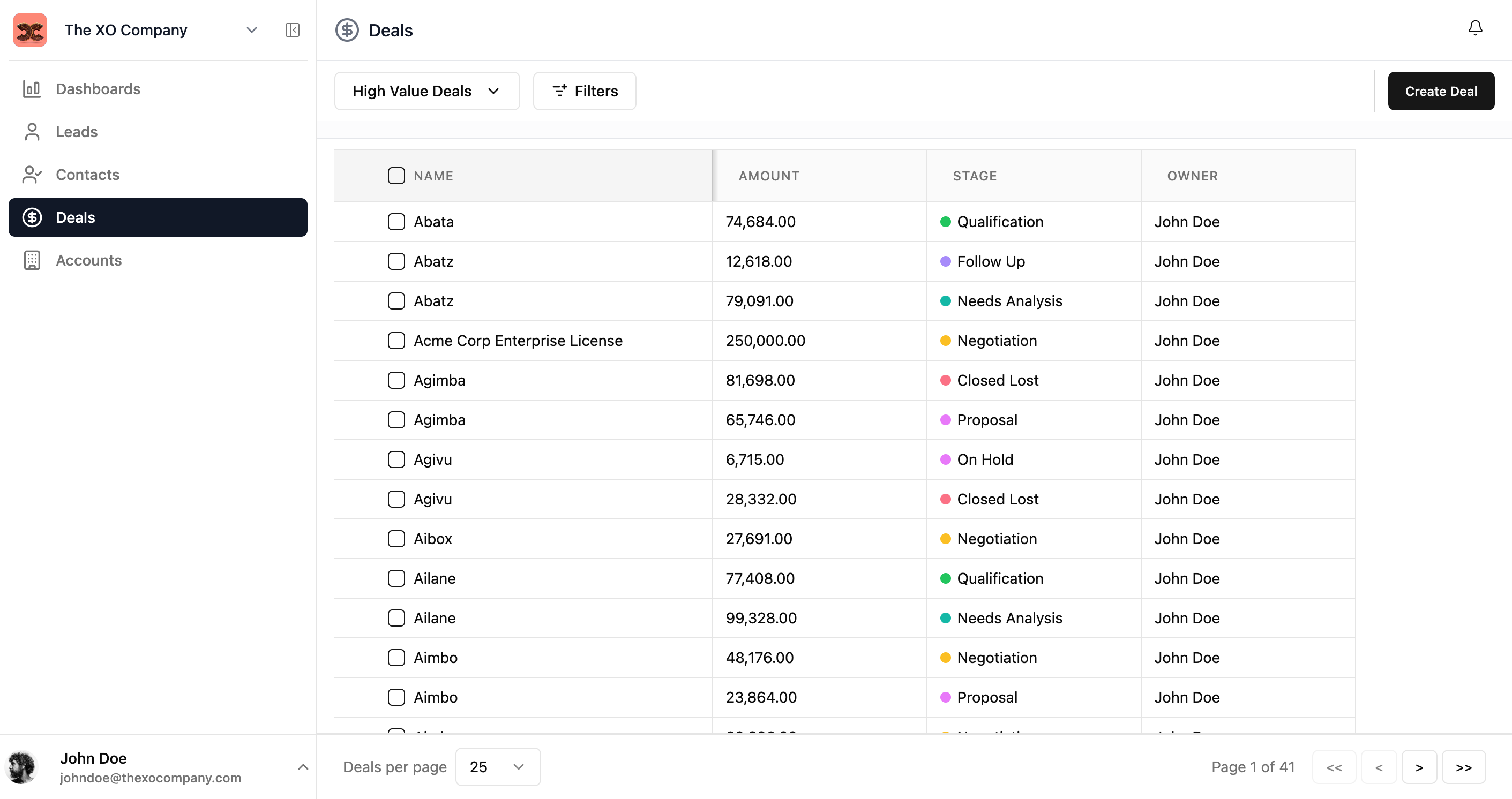 Records list view with data