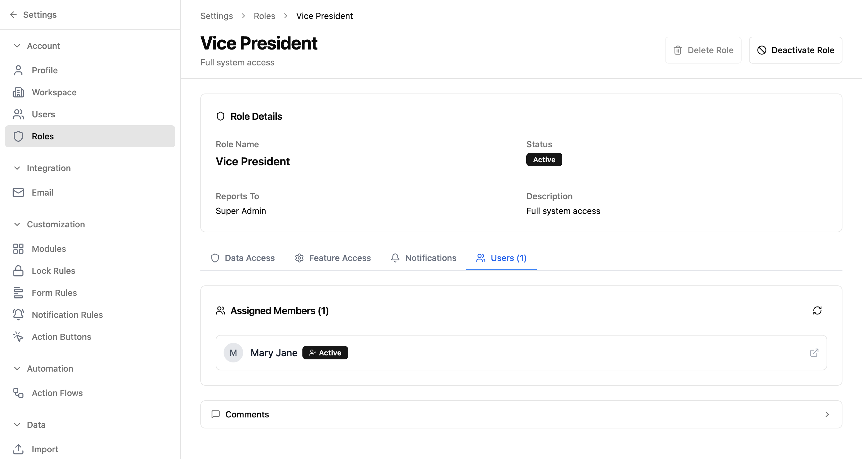 Users tab showing assigned members with avatars and status